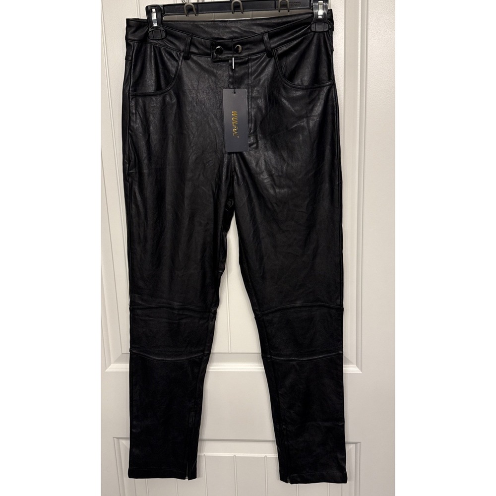 Wulful Woman'sHigh Waisted Faux Leather Pants W/Pockets Zipper Ankles. NWT Small
